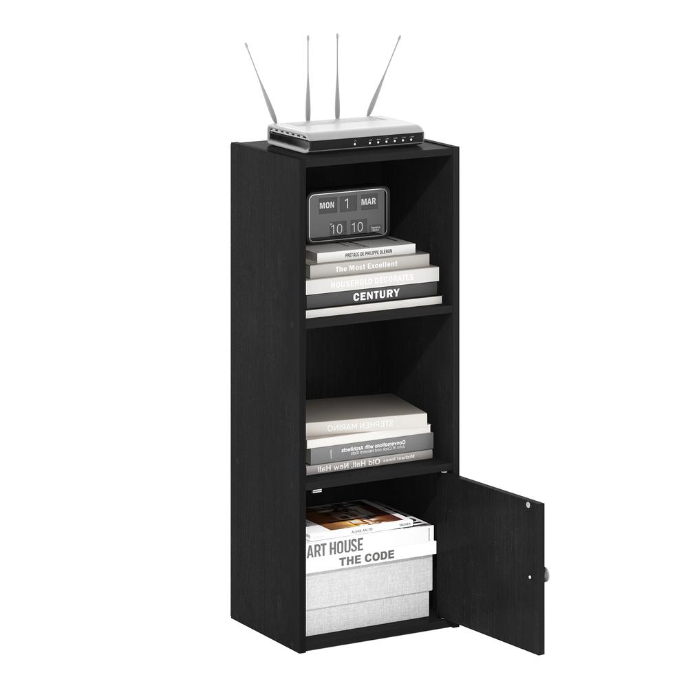 Furinno Luder 3-Tier Shelf Bookcase with 1 Door Storage Cabinet, Blackwood. Picture 6