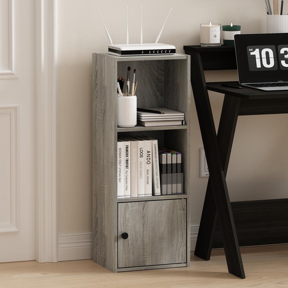 Furinno Luder 3-Tier Shelf Bookcase with 1 Door Storage Cabinet, French Oak. Picture 7