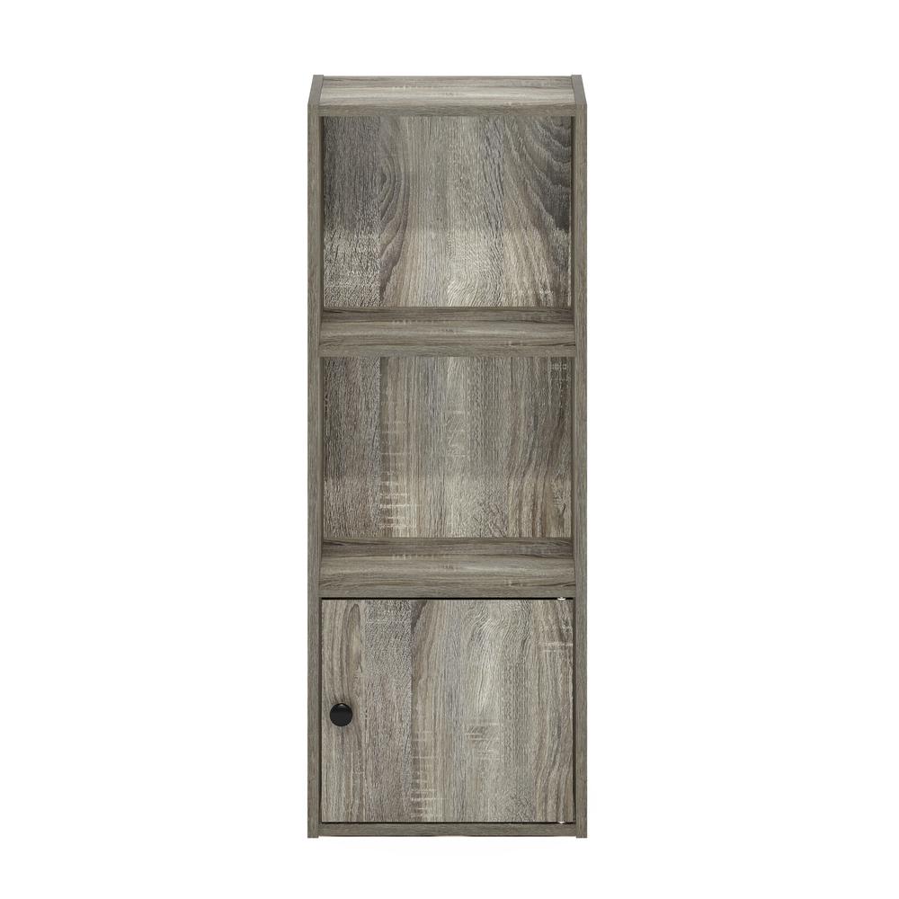 Furinno Luder 3-Tier Shelf Bookcase with 1 Door Storage Cabinet, French Oak. Picture 3