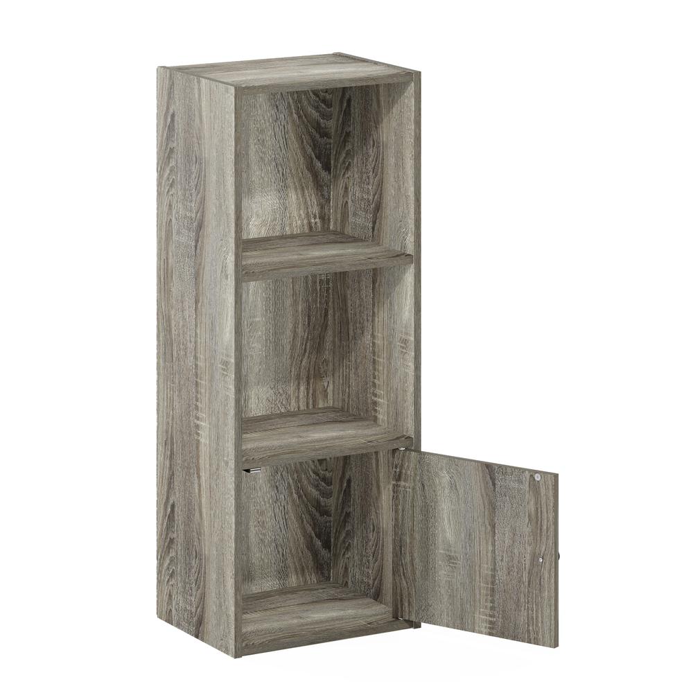 Furinno Luder 3-Tier Shelf Bookcase with 1 Door Storage Cabinet, French Oak. Picture 4