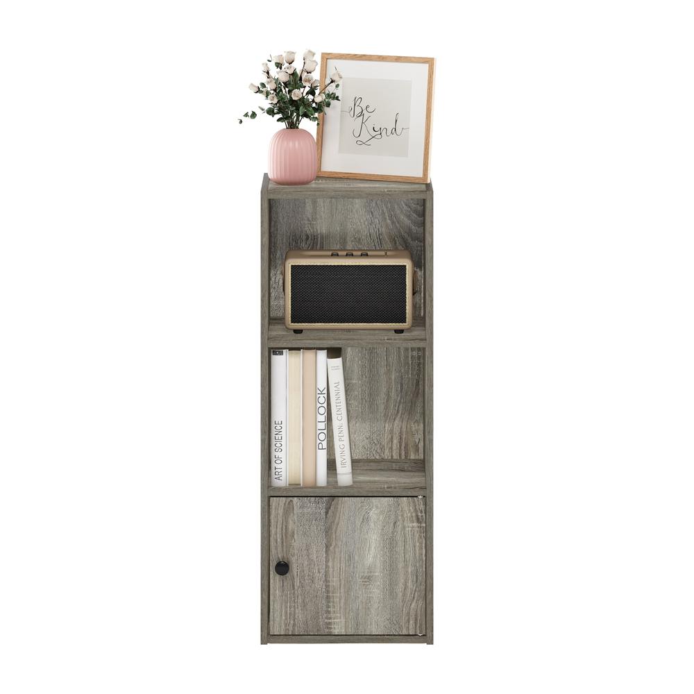 Furinno Luder 3-Tier Shelf Bookcase with 1 Door Storage Cabinet, French Oak. Picture 5