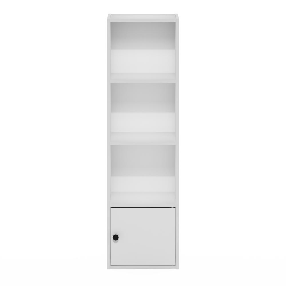 Furinno Luder 4-Tier Shelf Bookcase with 1 Door Storage Cabinet, White. Picture 3