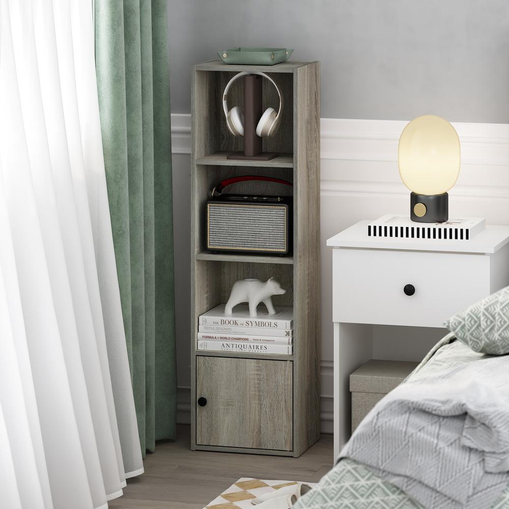 Furinno Luder 4-Tier Shelf Bookcase with 1 Door Storage Cabinet, French Oak. Picture 7