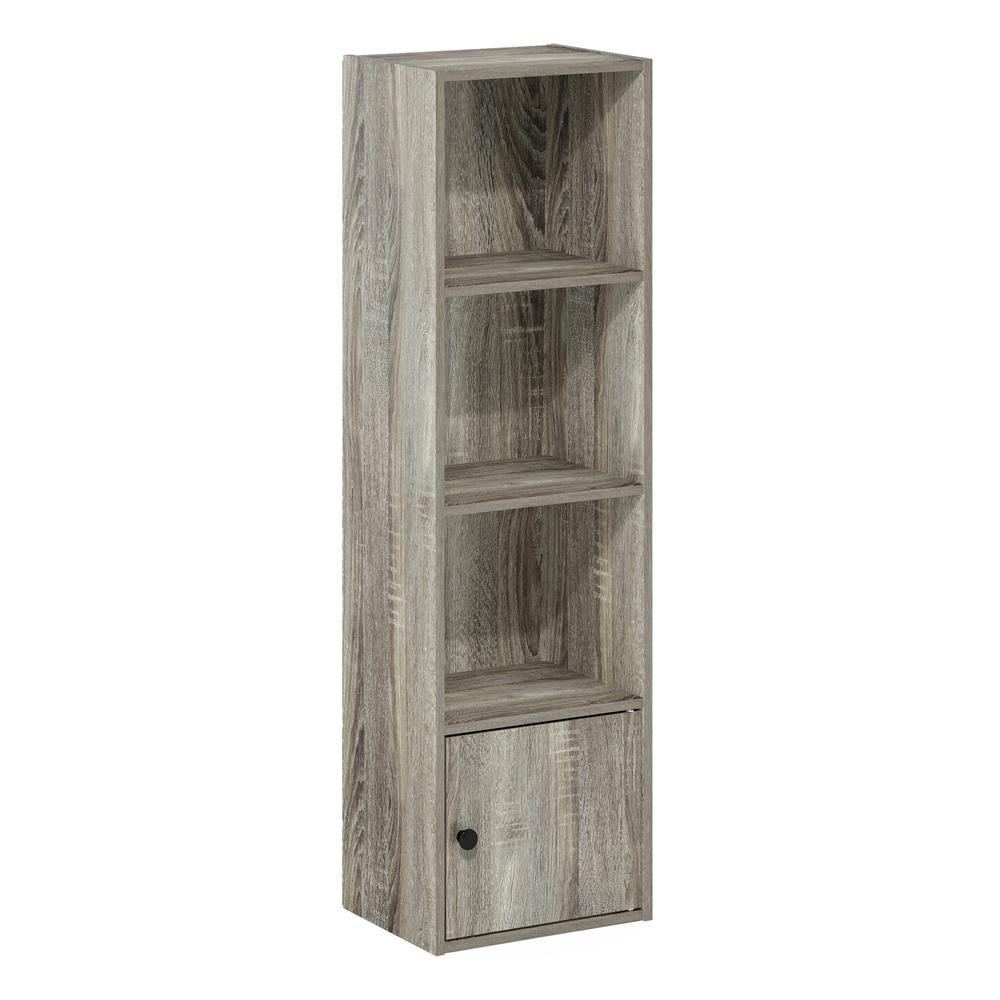 Furinno Luder 4-Tier Shelf Bookcase with 1 Door Storage Cabinet, French Oak. Picture 1