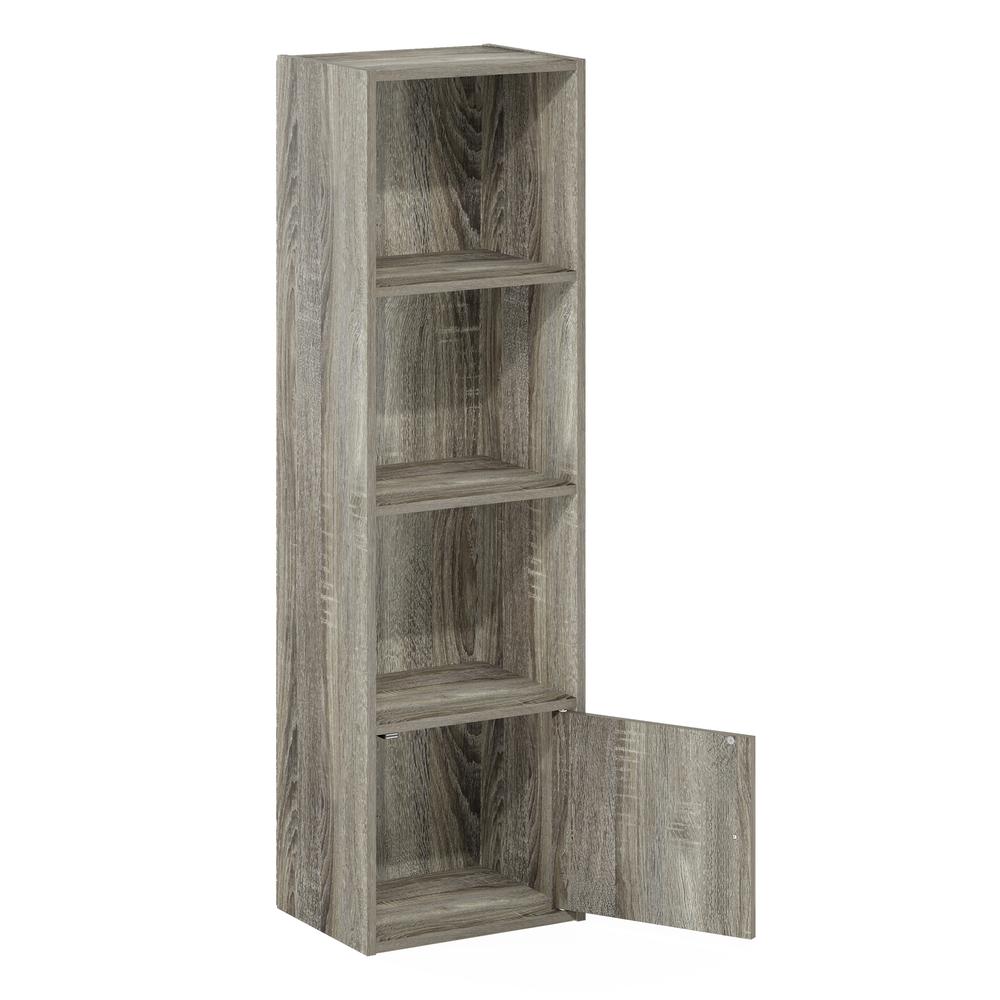 Furinno Luder 4-Tier Shelf Bookcase with 1 Door Storage Cabinet, French Oak. Picture 4