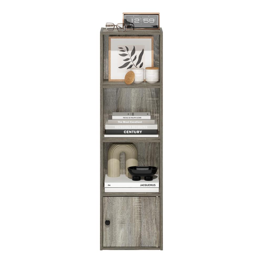 Furinno Luder 4-Tier Shelf Bookcase with 1 Door Storage Cabinet, French Oak. Picture 5