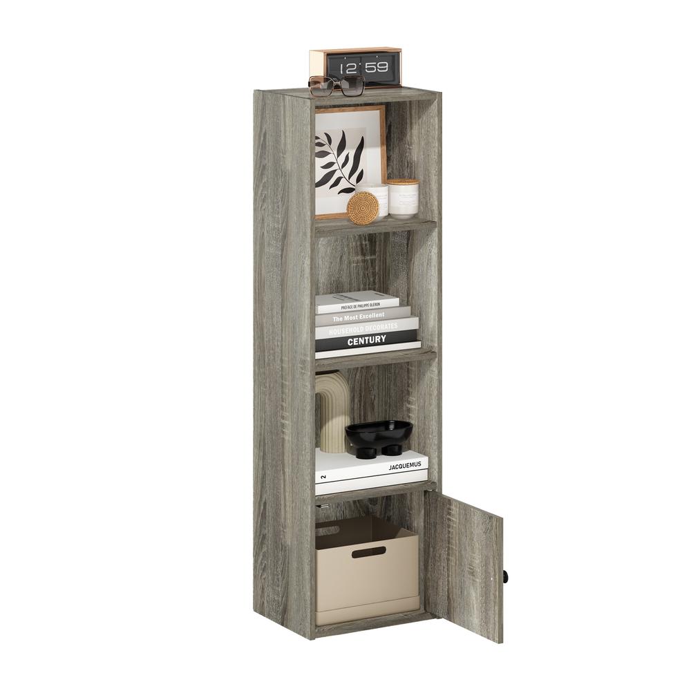 Furinno Luder 4-Tier Shelf Bookcase with 1 Door Storage Cabinet, French Oak. Picture 6