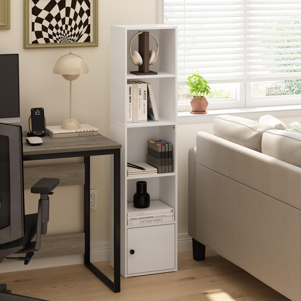 Furinno Luder 5-Tier Shelf Bookcase with 1 Door Storage Cabinet, White. Picture 7