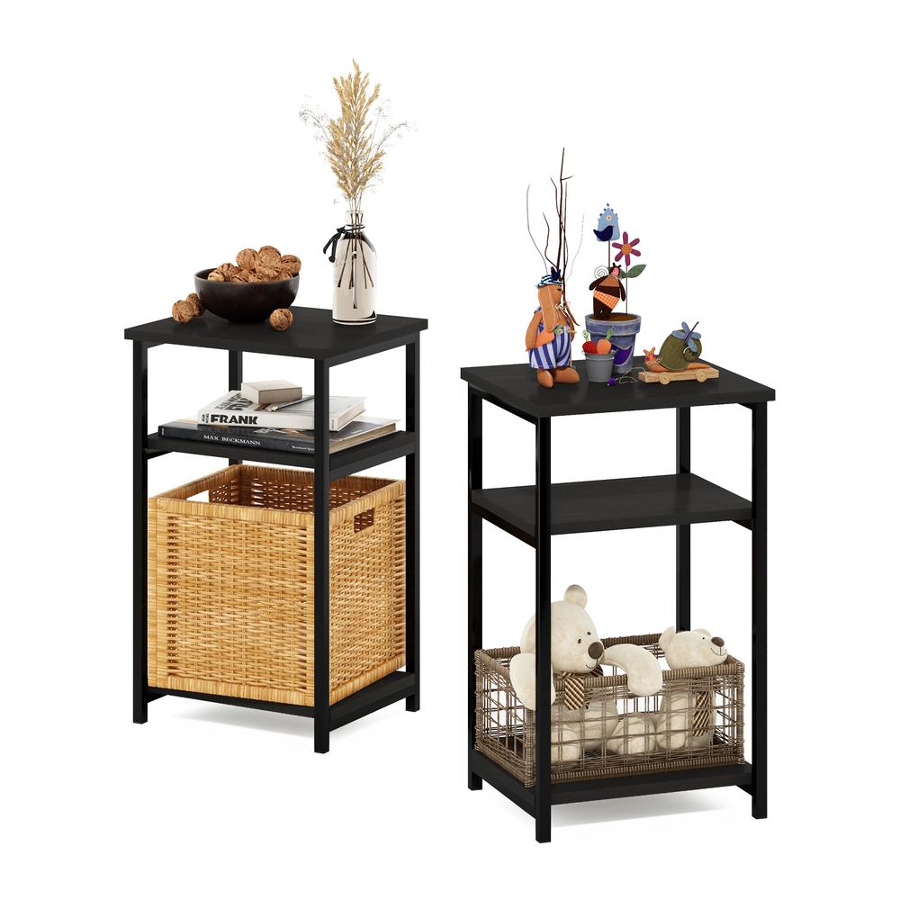 Furinno Just 3-Tier Industrial Metal Frame End Table with Storage Shelves, 2-Pack, Espresso. Picture 4