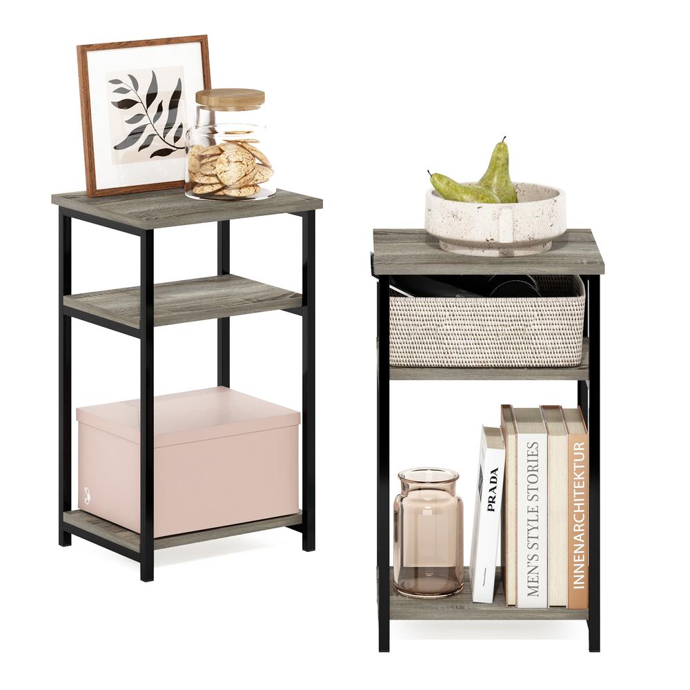 Furinno Just 3-Tier Industrial Metal Frame End Table with Storage Shelves, 2-Pack, French Oak. Picture 4