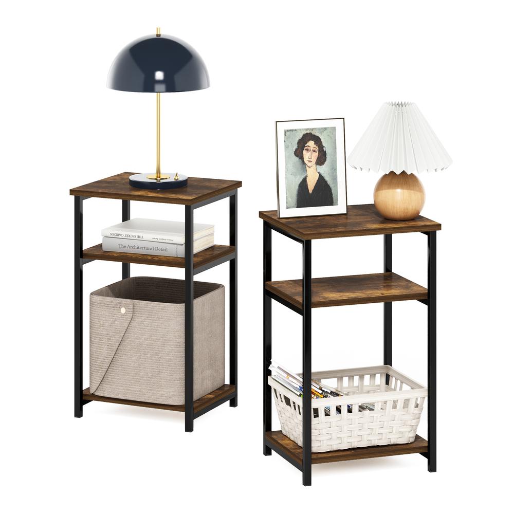 Furinno Just 3-Tier Industrial Metal Frame End Table with Storage Shelves, 2-Pack, Amber Pine. Picture 4