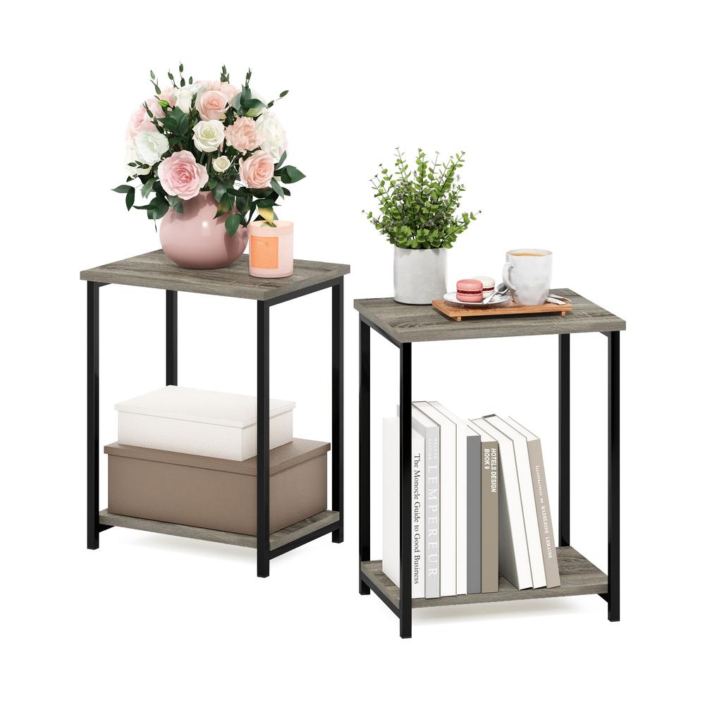 Furinno Simplistic Industrial Metal Frame End Table, 2-Pack, French Oak. Picture 3