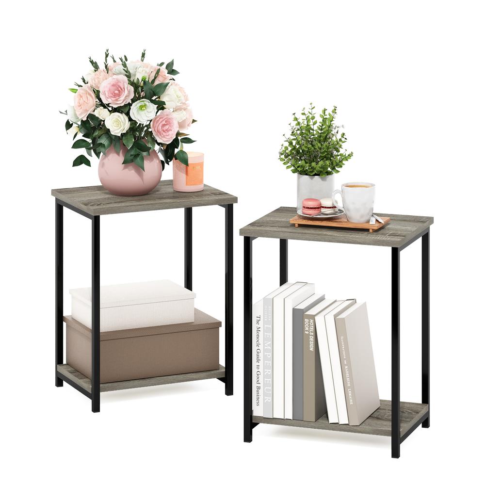 Furinno Simplistic Industrial Metal Frame End Table, 2-Pack, French Oak. Picture 4