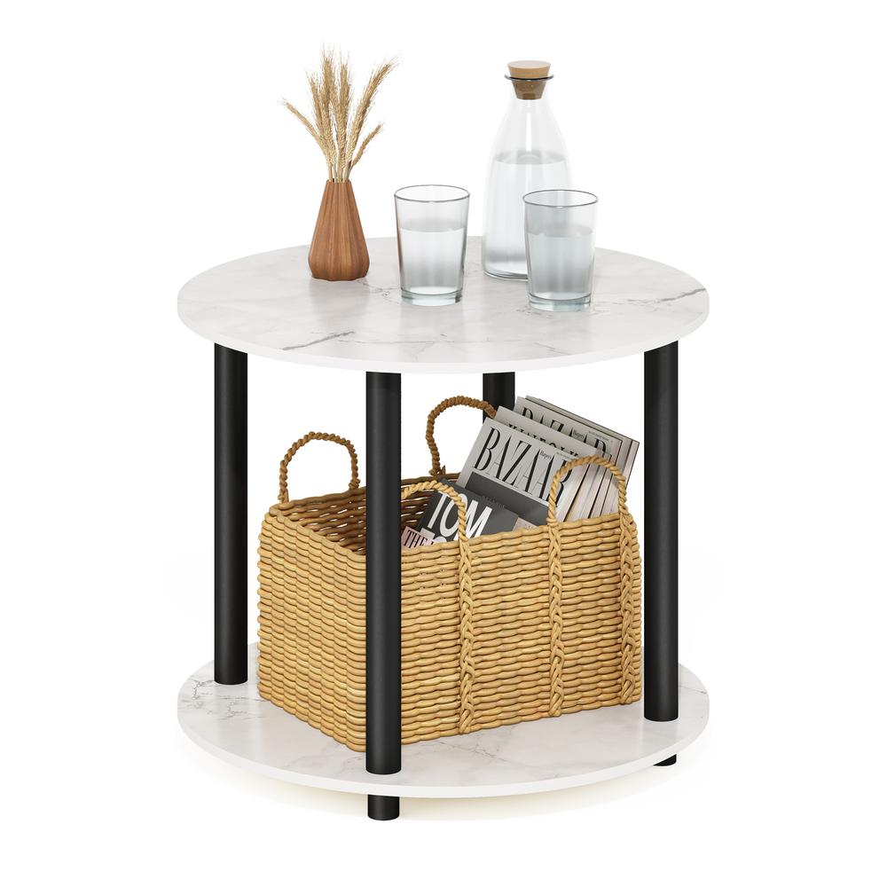 Furinno Turn-N-Tube Simple Design 2-Tier Round Wooden Coffee Table, Marble White. Picture 4