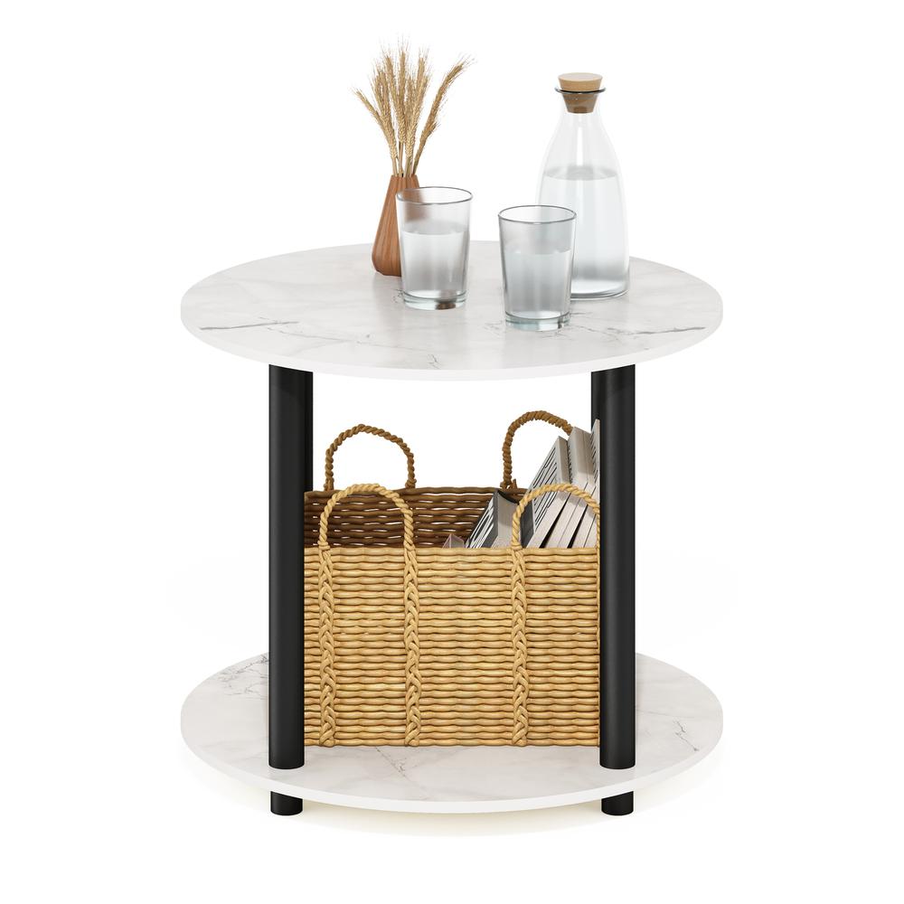 Furinno Turn-N-Tube Simple Design 2-Tier Round Wooden Coffee Table, Marble White. Picture 5