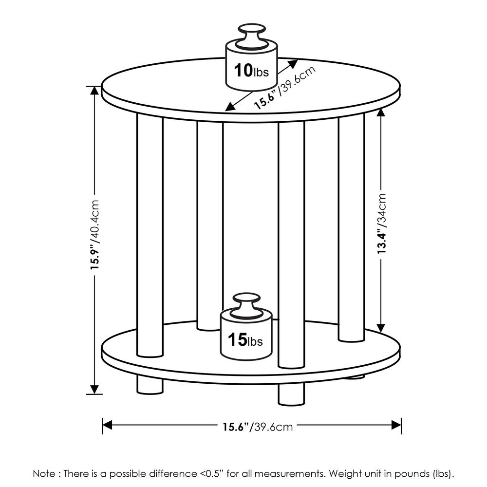 Furinno Turn-N-Tube 2-Tier Round Wooden End Table, Marble White. Picture 2