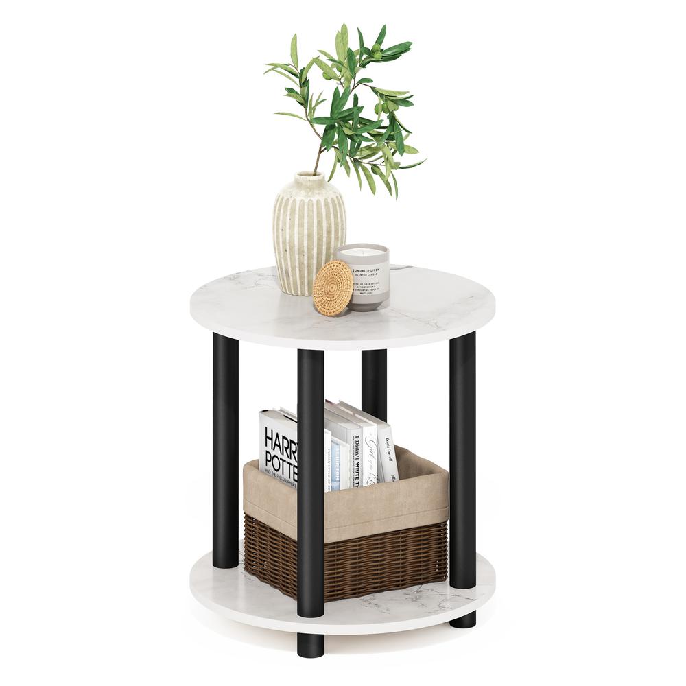 Furinno Turn-N-Tube 2-Tier Round Wooden End Table, Marble White. Picture 4