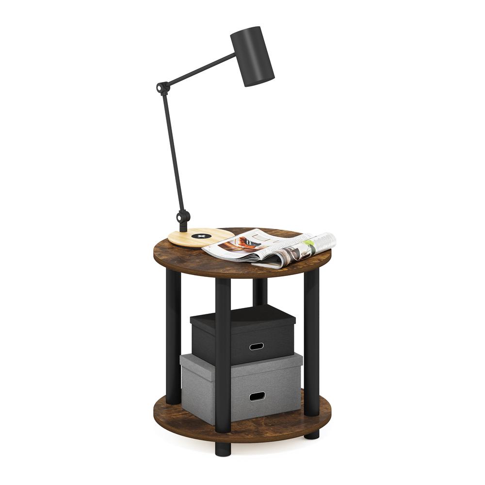 Furinno Turn-N-Tube 2-Tier Round Wooden End Table, Amber Pine. Picture 4