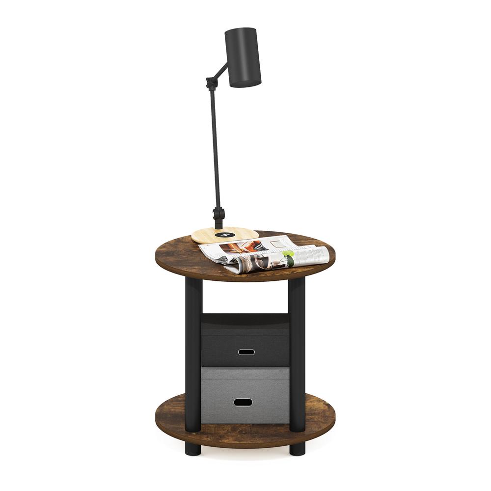 Furinno Turn-N-Tube 2-Tier Round Wooden End Table, Amber Pine. Picture 5