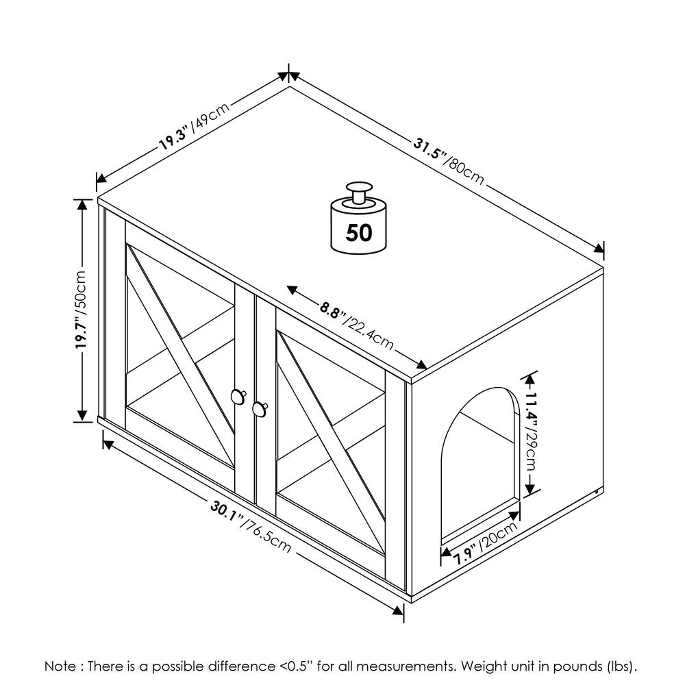 Furinno Peli Farmhouse Cat Litter Box Enclosure, Rustic Brown. Picture 2