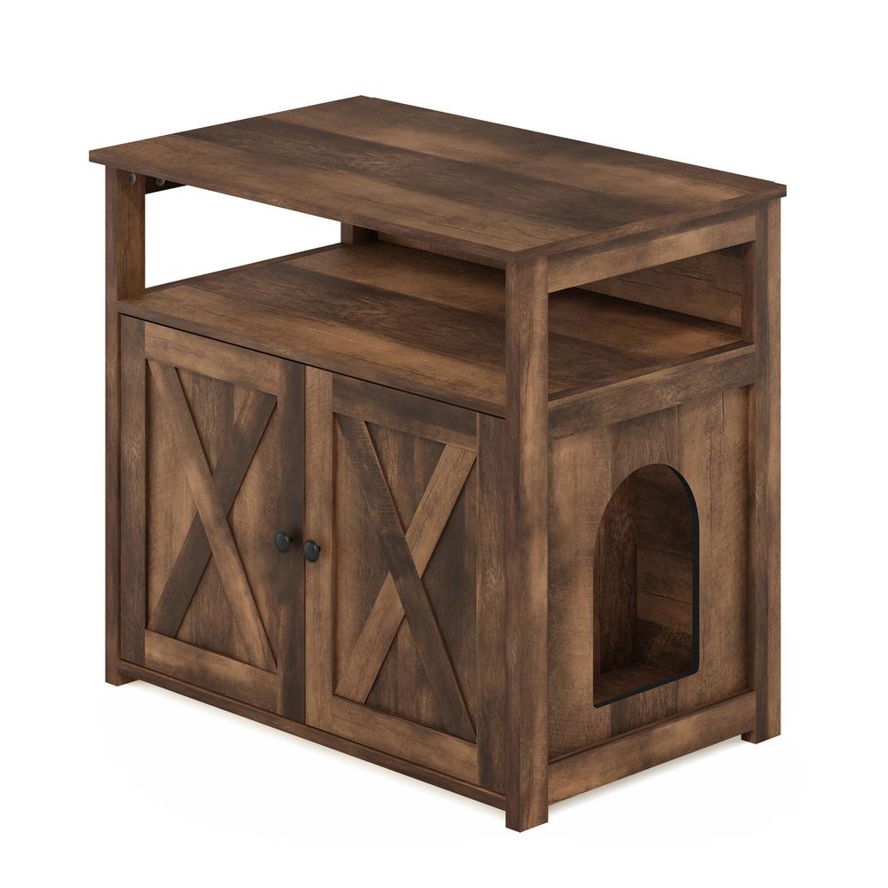 Furinno Peli Farmhouse Cat Litter Cabinet Storage with 2 Doors, Rustic Brown. Picture 1