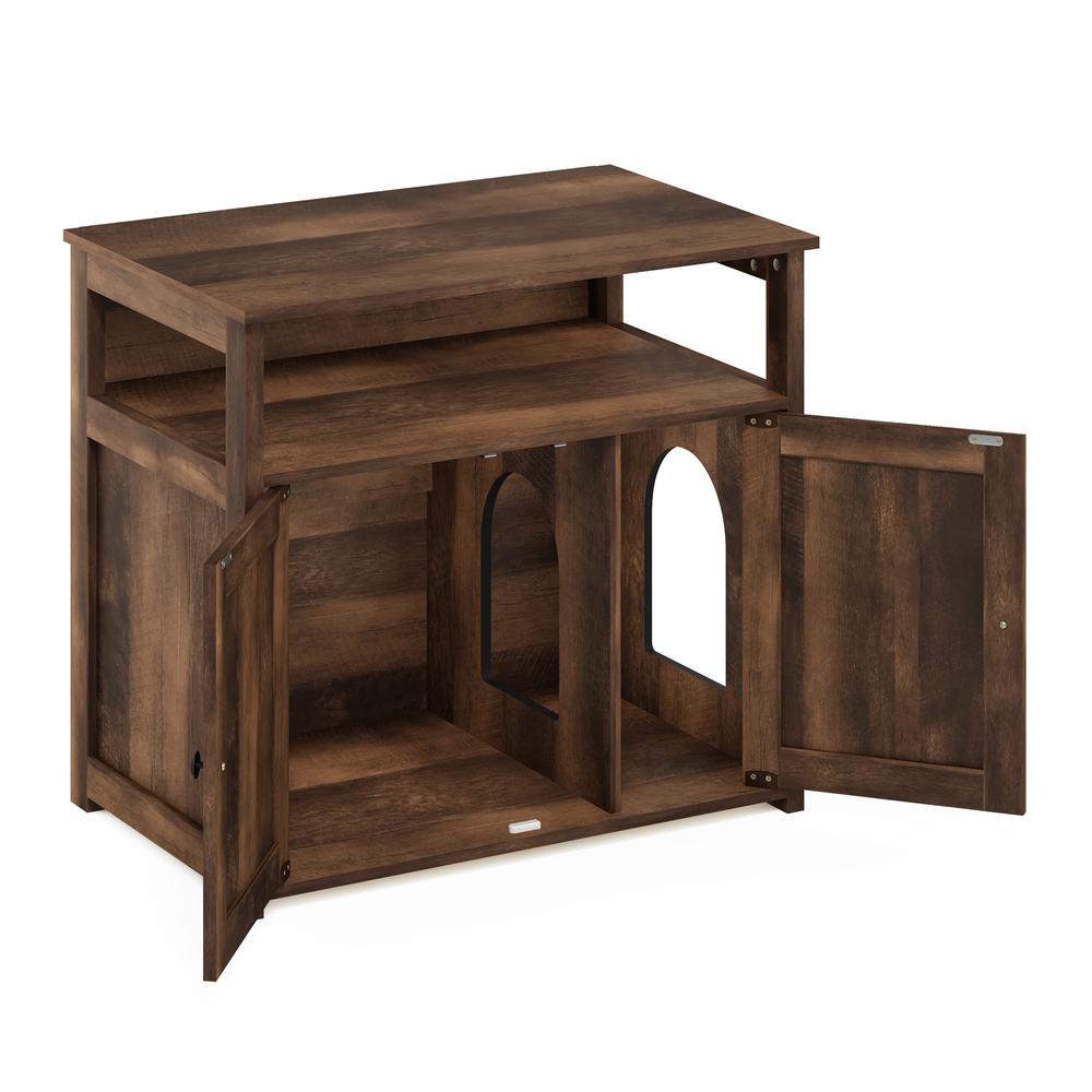 Furinno Peli Farmhouse Cat Litter Cabinet Storage with 2 Doors, Rustic Brown. Picture 4
