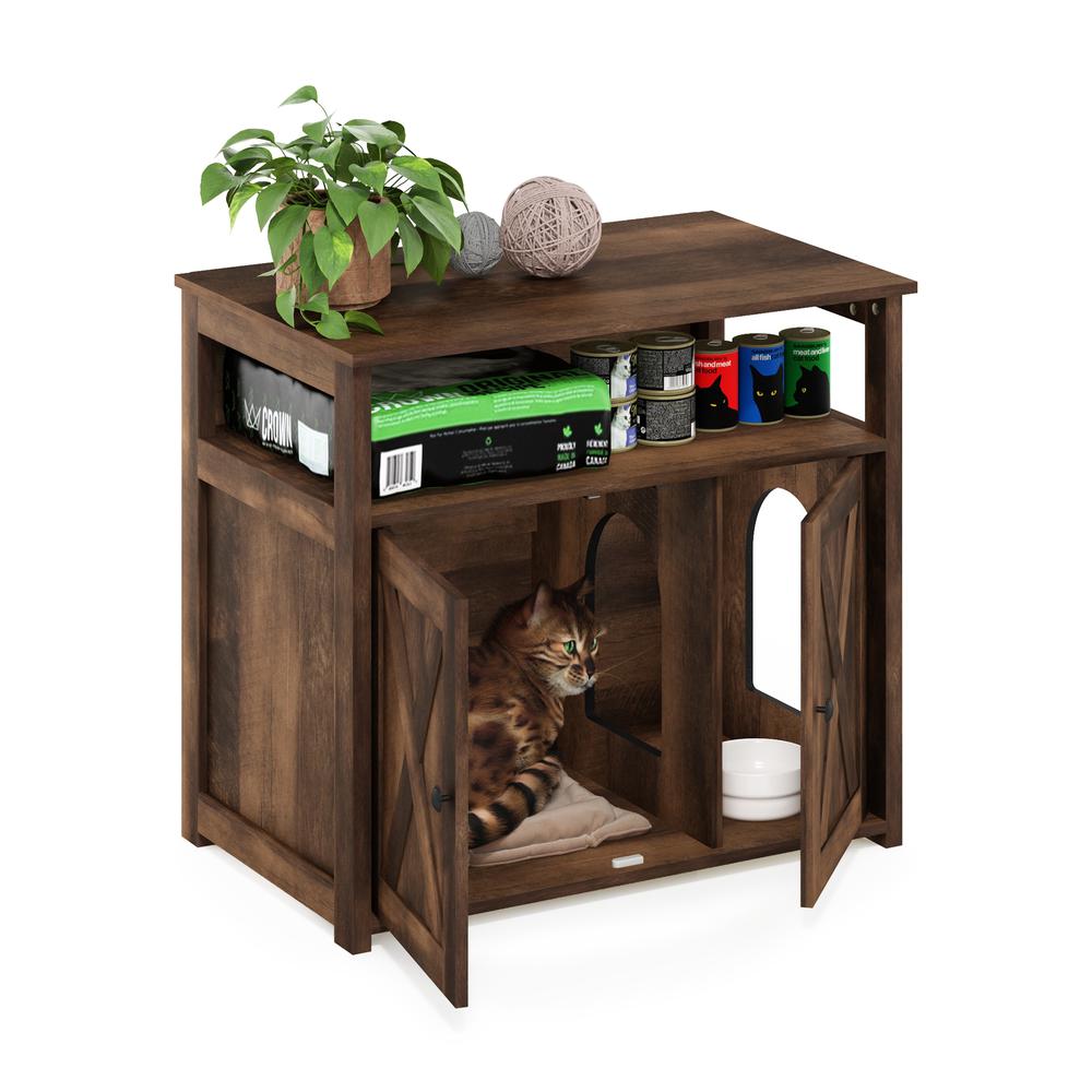 Furinno Peli Farmhouse Cat Litter Cabinet Storage with 2 Doors, Rustic Brown. Picture 5