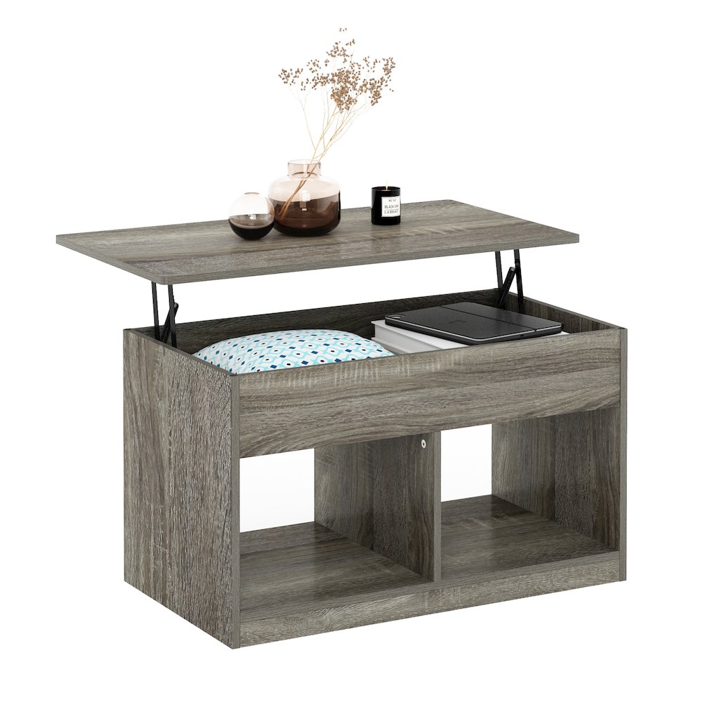 Living Room Lift Top Coffee Table With Hidden Compartment, French Oak Grey. Picture 4