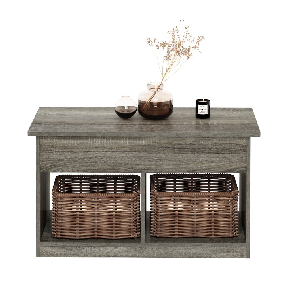 Living Room Lift Top Coffee Table With Hidden Compartment, French Oak Grey. Picture 5