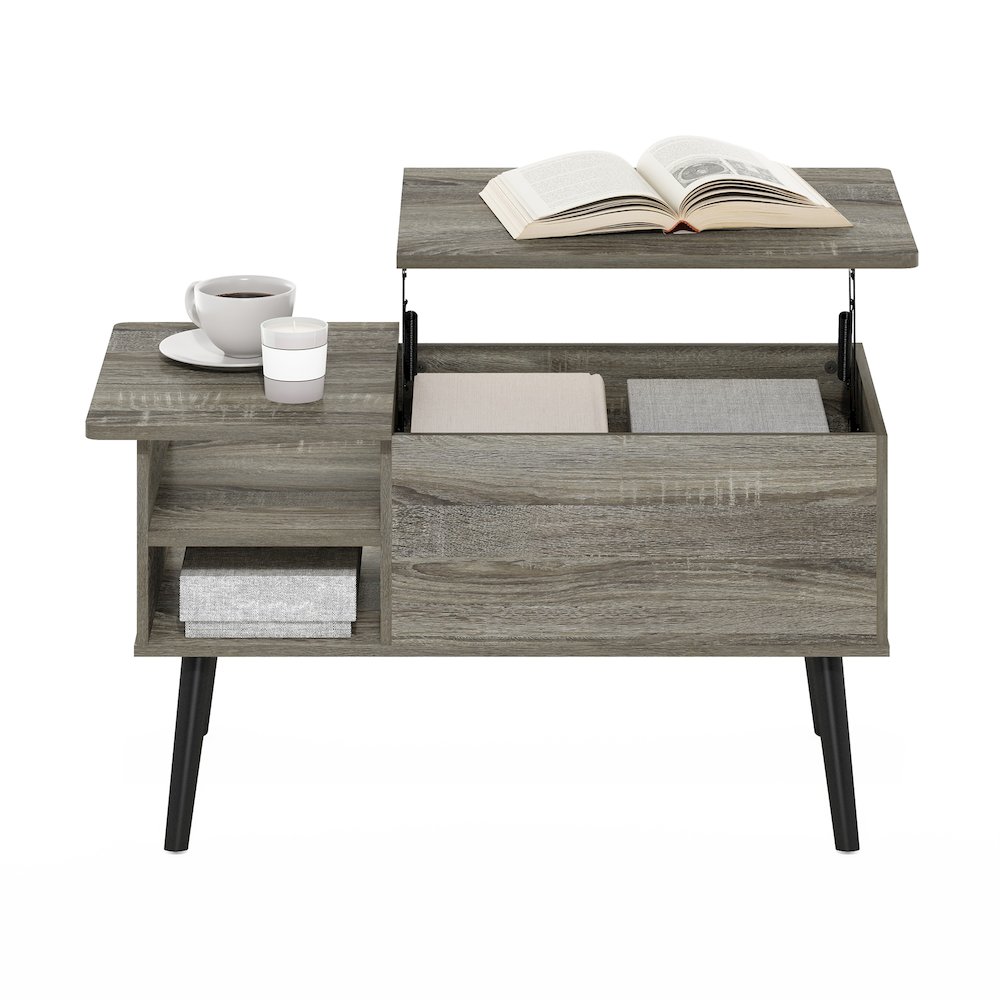 Lift Top Coffee Table, Storage Shelf, Side Shelf, Hidden Compartment, Grey Oak. Picture 6