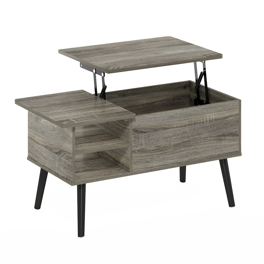 Lift Top Coffee Table, Storage Shelf, Side Shelf, Hidden Compartment, Grey Oak. Picture 2