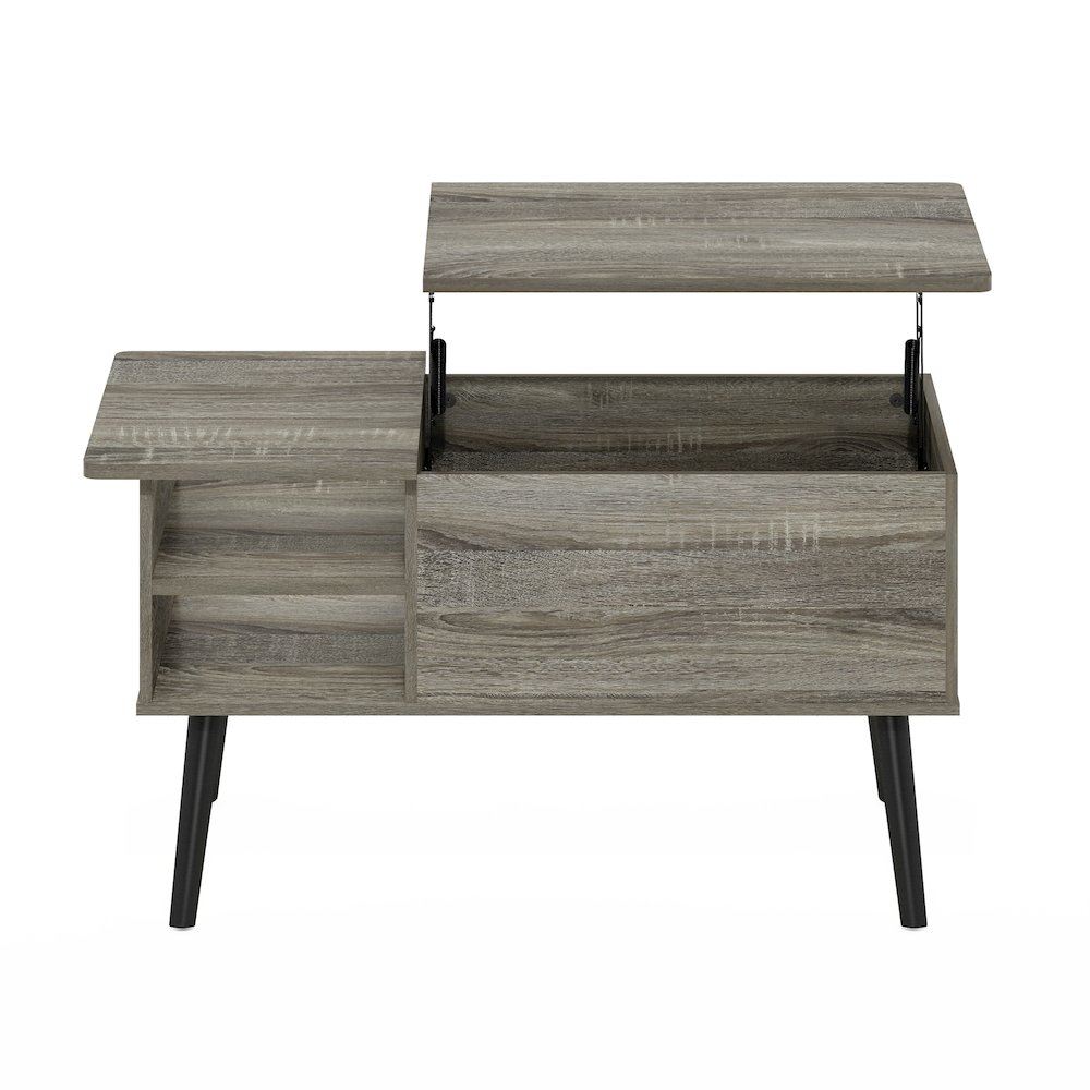 Lift Top Coffee Table, Storage Shelf, Side Shelf, Hidden Compartment, Grey Oak. Picture 1