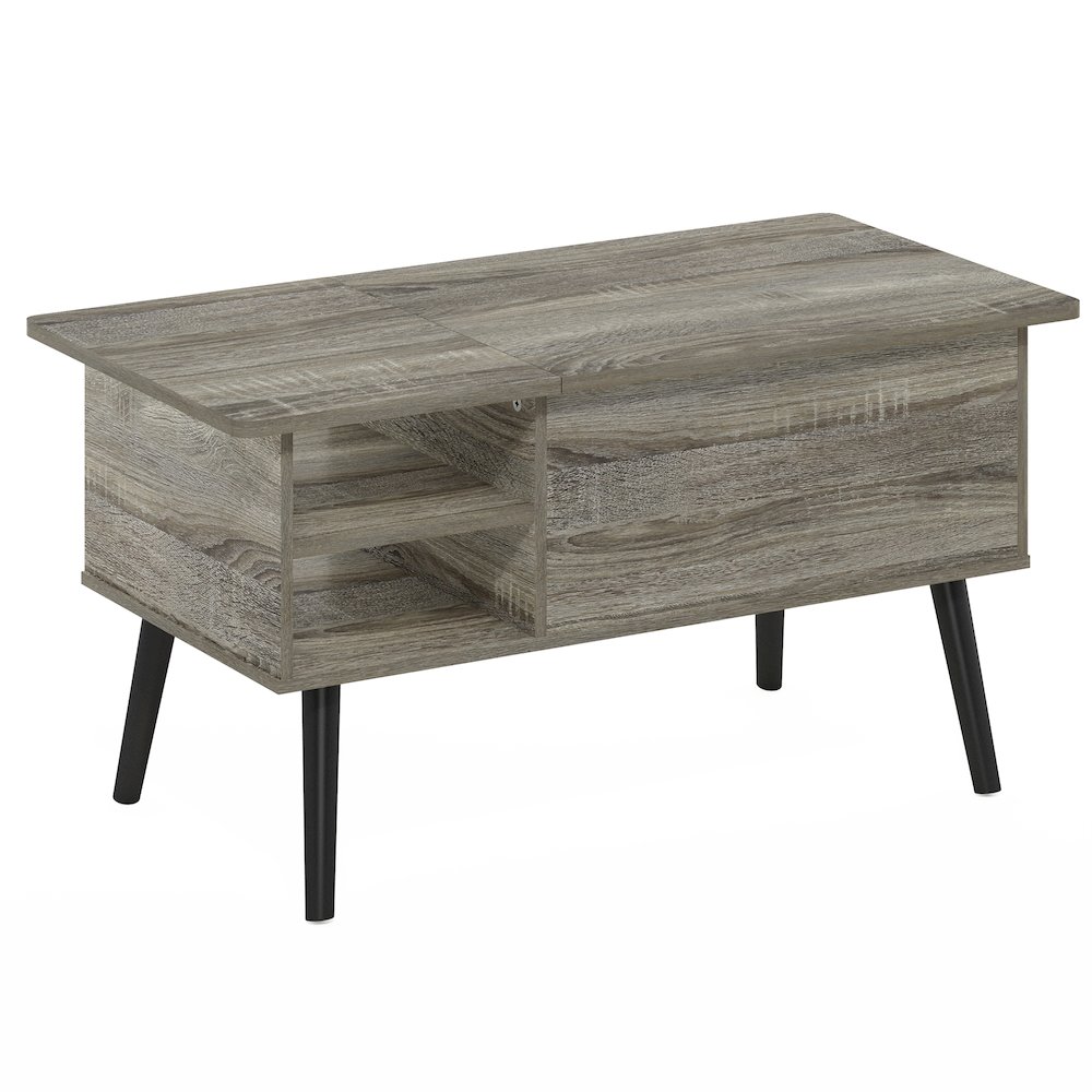 Lift Top Coffee Table, Storage Shelf, Side Shelf, Hidden Compartment, Grey Oak. Picture 7
