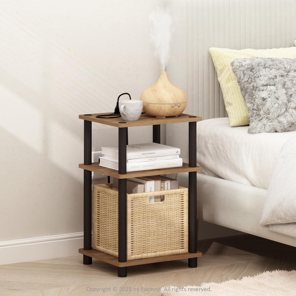 Just 3-Tier Turn-N-Tube USB and Type-C Charging Port End Table, Oak/Black. Picture 2