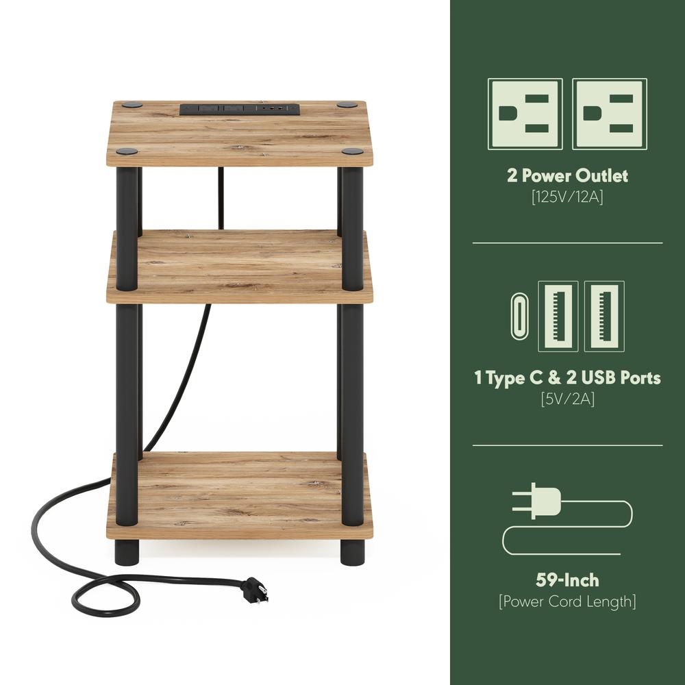Just 3-Tier Turn-N-Tube USB and Type-C Charging Port End Table, Oak/Black. Picture 3