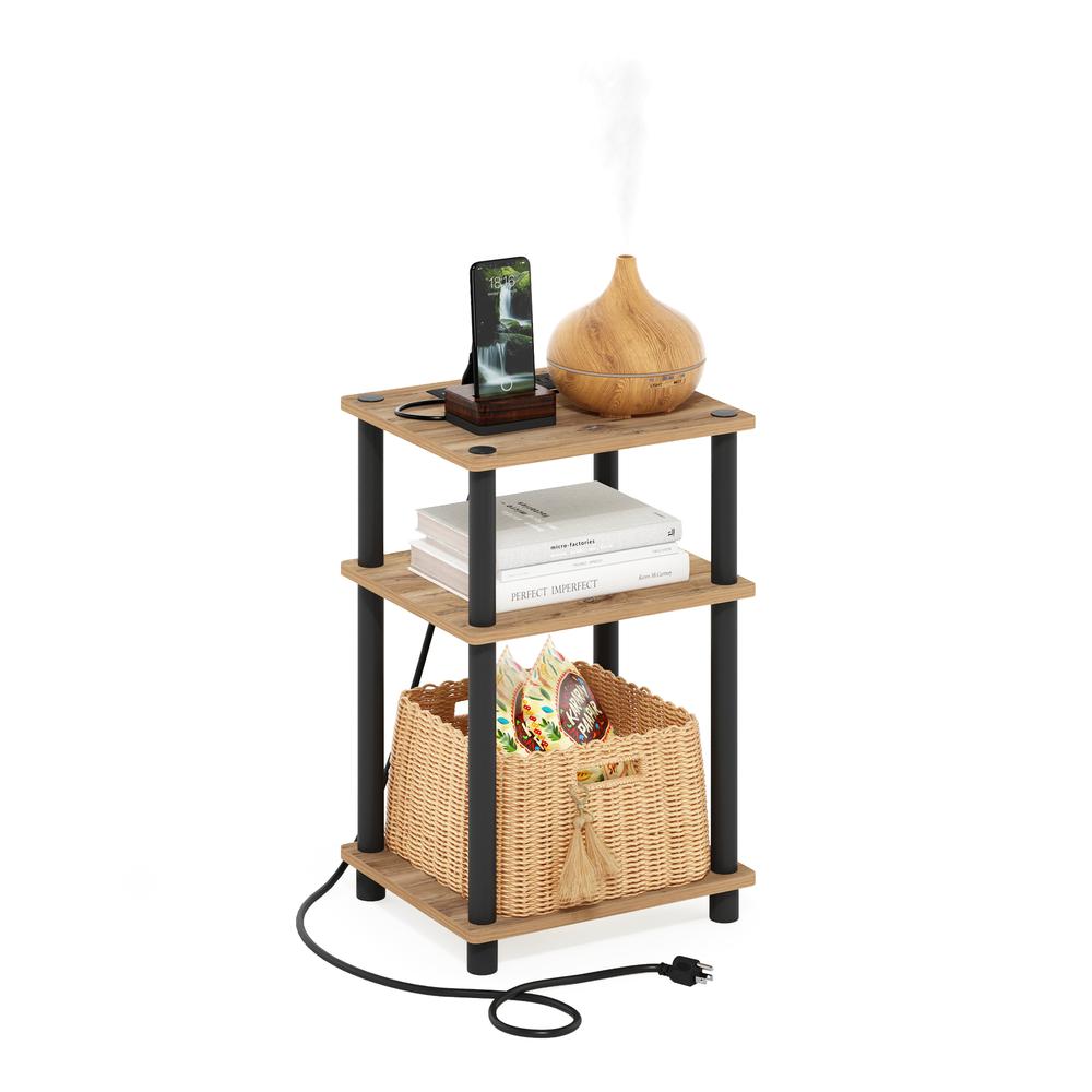 Just 3-Tier Turn-N-Tube USB and Type-C Charging Port End Table, Oak/Black. Picture 4
