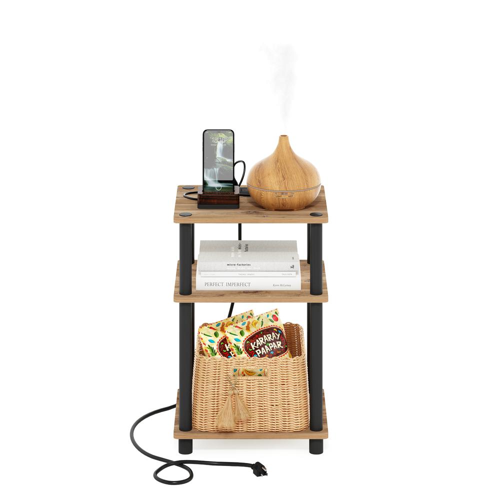 Just 3-Tier Turn-N-Tube USB and Type-C Charging Port End Table, Oak/Black. Picture 5