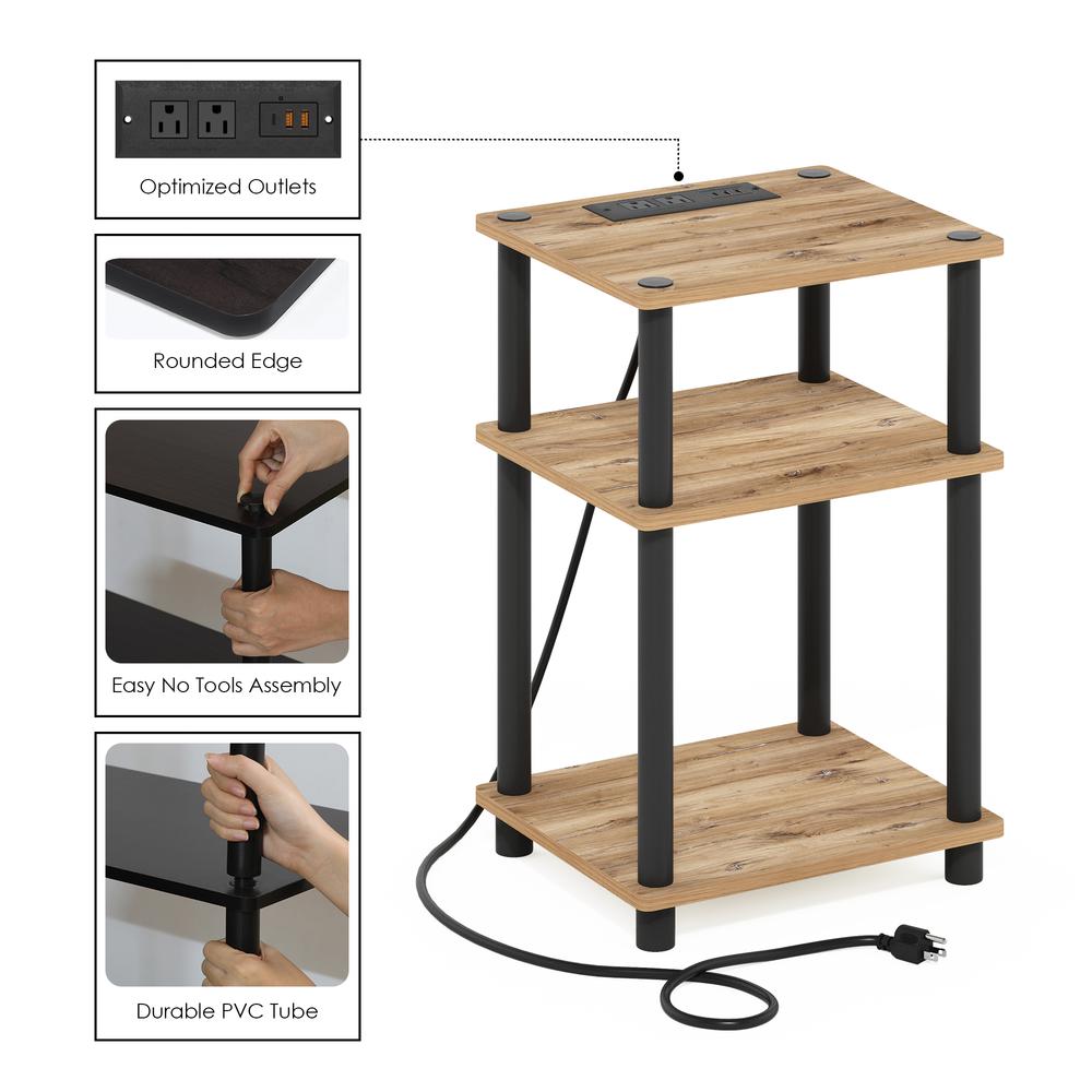 Just 3-Tier Turn-N-Tube USB and Type-C Charging Port End Table, Oak/Black. Picture 6