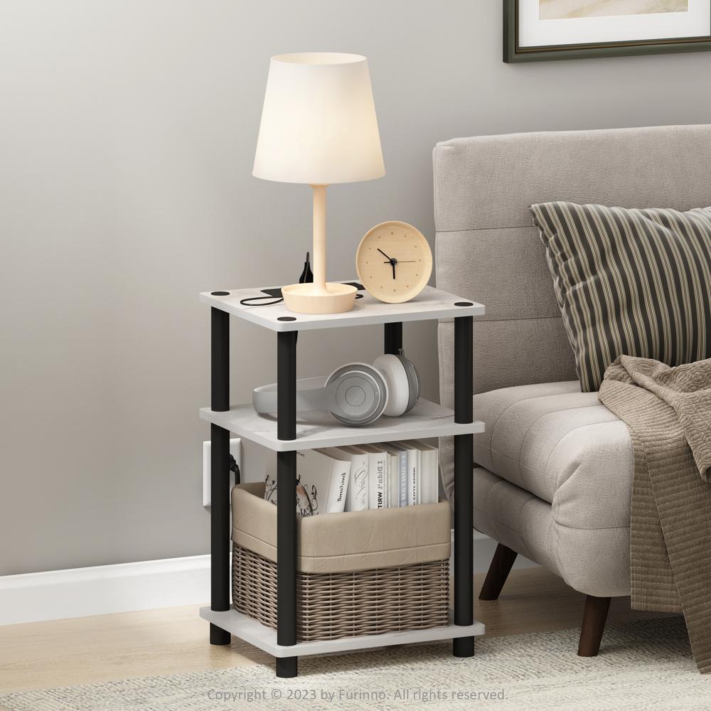 Just 3-Tier Turn-N-Tube USB and Type-C Charging Port End Table, White/Black. Picture 2