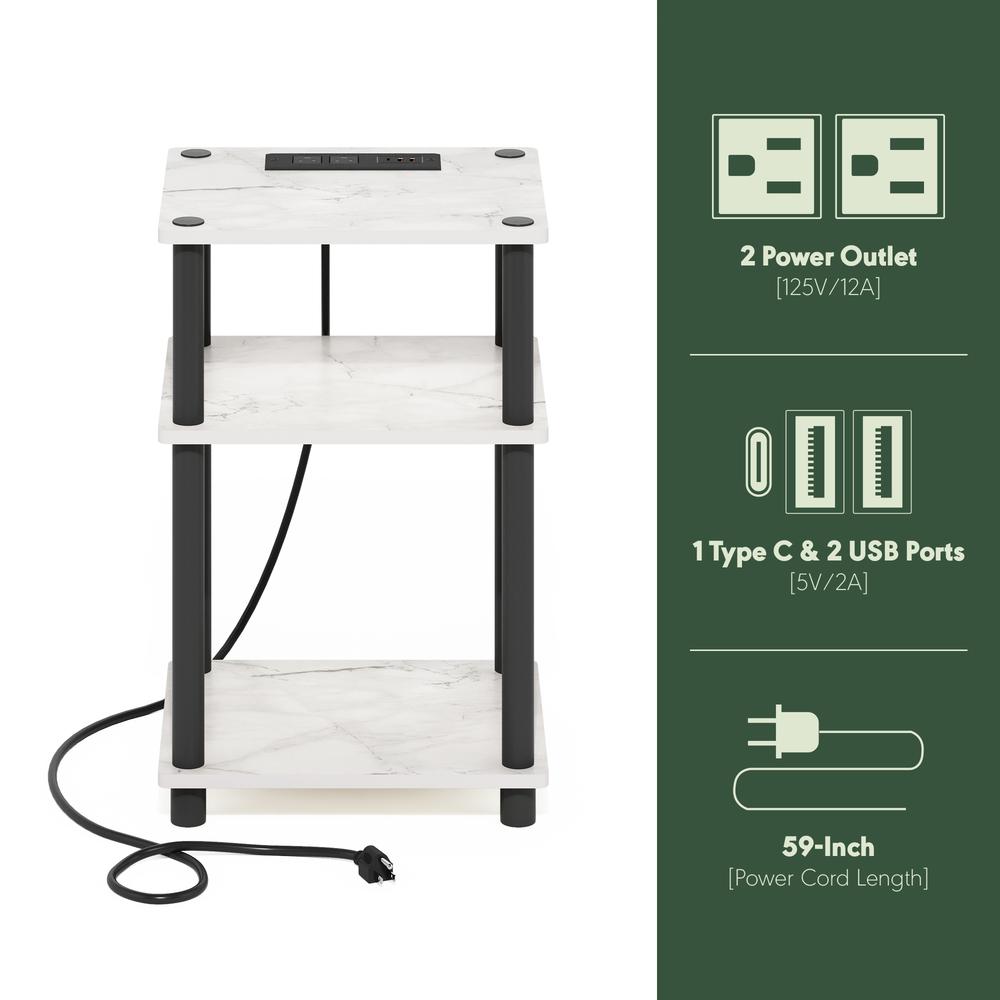 Just 3-Tier Turn-N-Tube USB and Type-C Charging Port End Table, White/Black. Picture 3