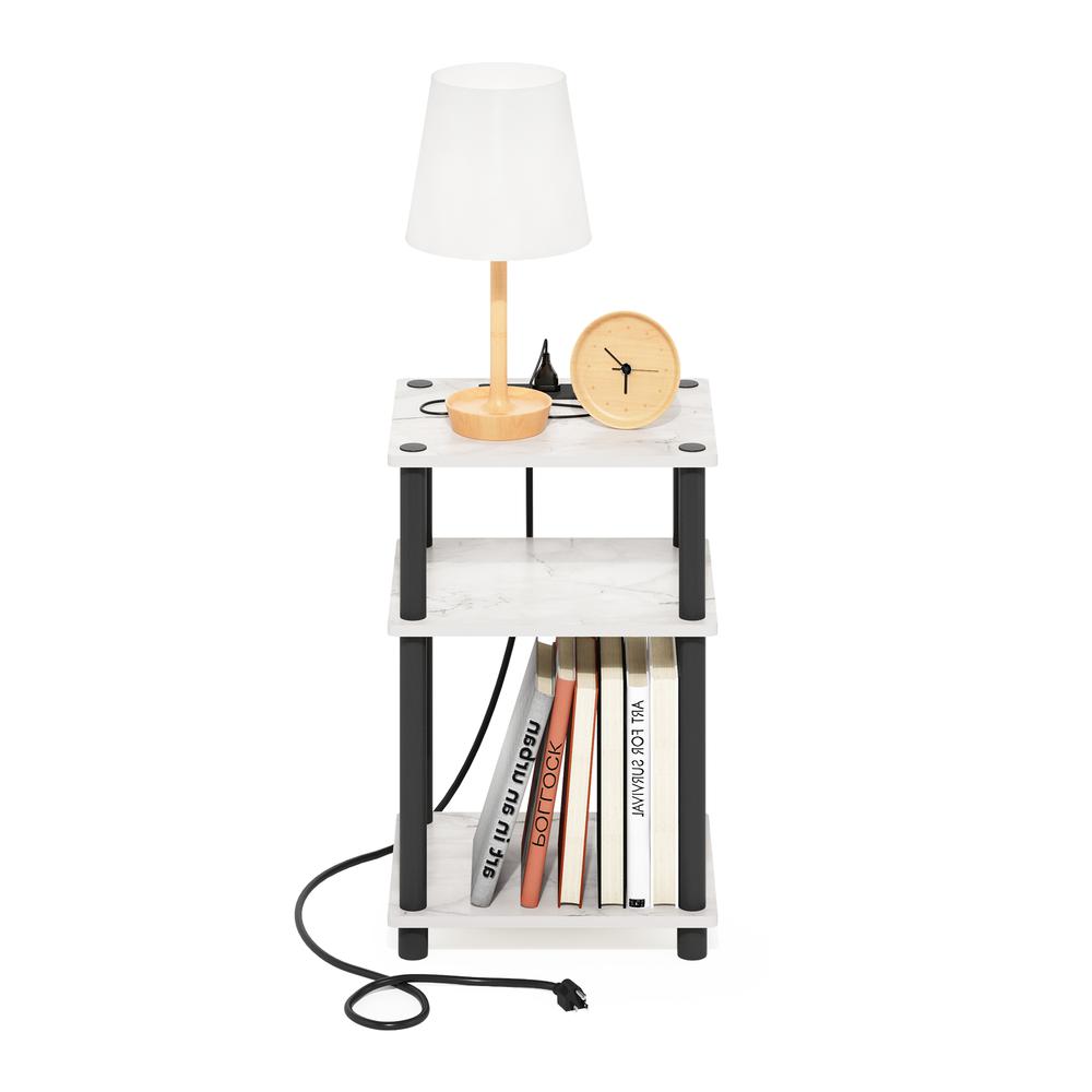 Just 3-Tier Turn-N-Tube USB and Type-C Charging Port End Table, White/Black. Picture 4