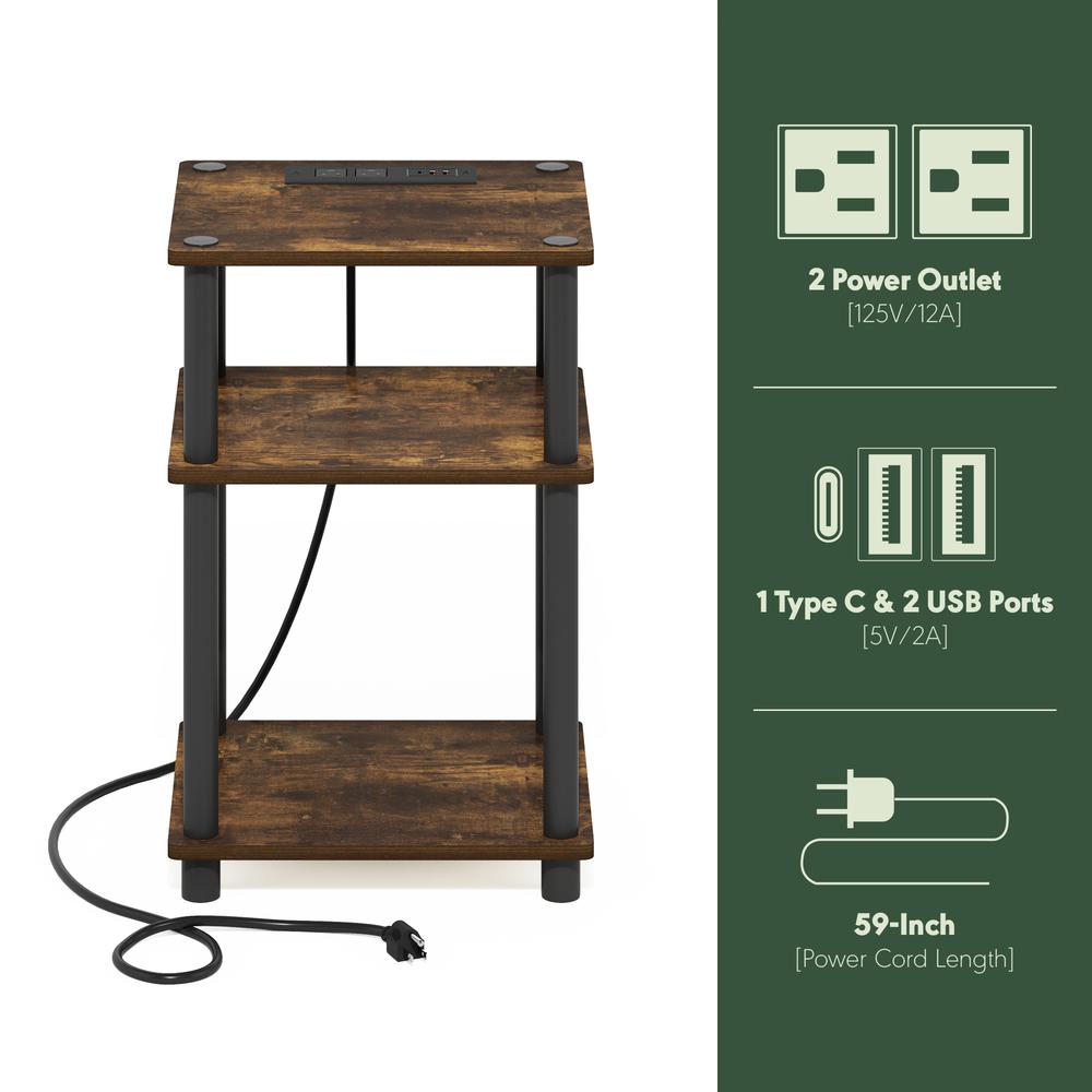 Just 3-Tier Turn-N-Tube USB and Type-C Charging Port End Table, Amber Pine/Black. Picture 3