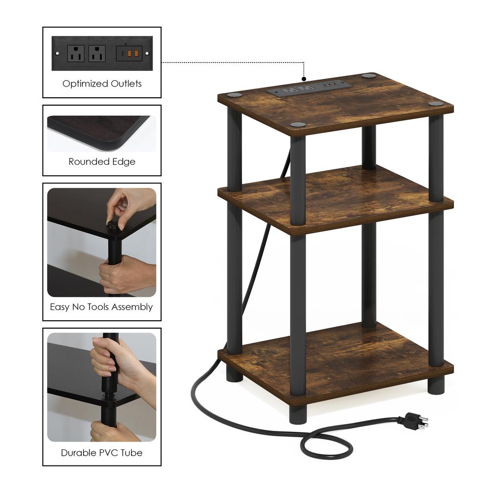 Just 3-Tier Turn-N-Tube USB and Type-C Charging Port End Table, Amber Pine/Black. Picture 6