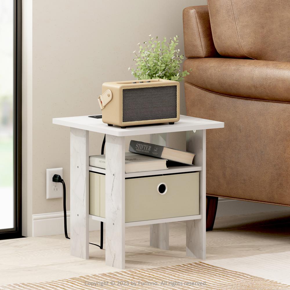 Andrey USB and Type-C Port Charging Station End Table, Marble White/Ivory. Picture 2