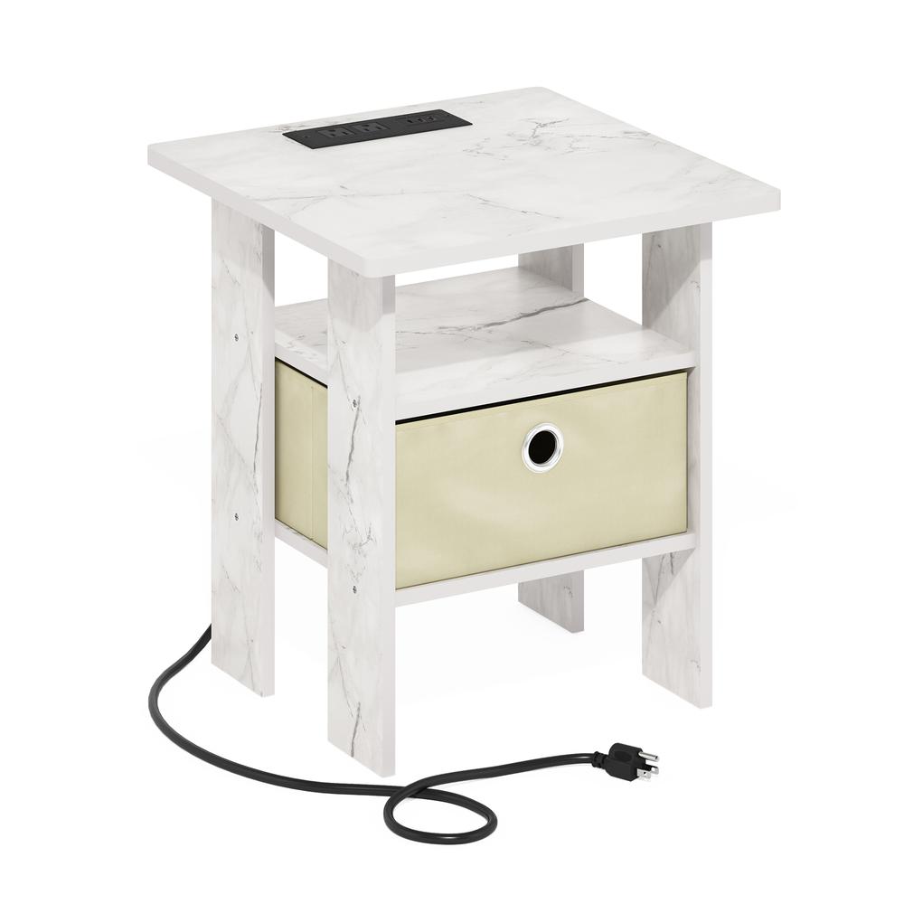 Andrey USB and Type-C Port Charging Station End Table, Marble White/Ivory. Picture 1
