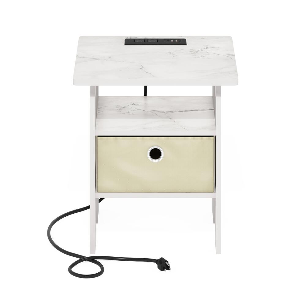 Andrey USB and Type-C Port Charging Station End Table, Marble White/Ivory. Picture 3