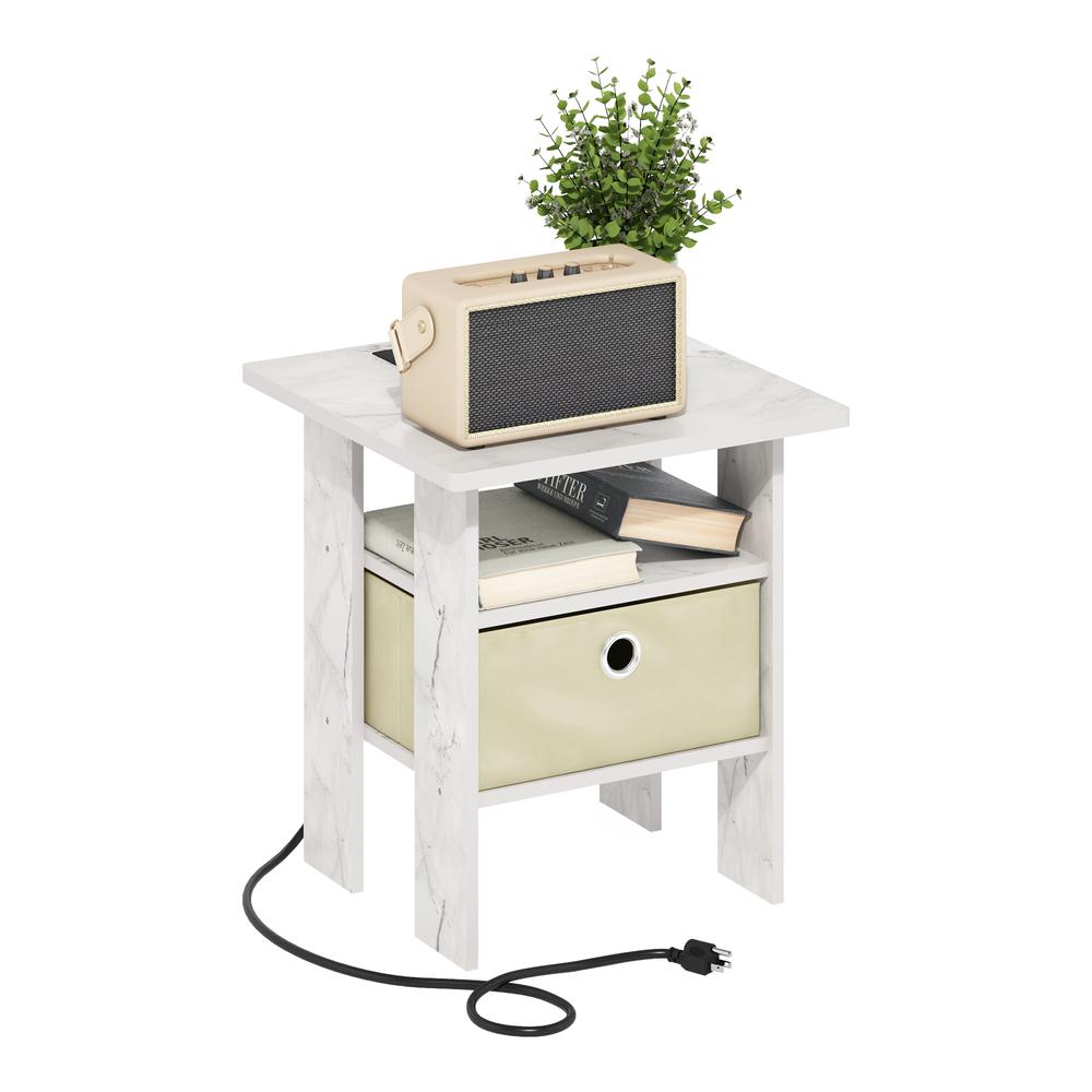 Andrey USB and Type-C Port Charging Station End Table, Marble White/Ivory. Picture 4