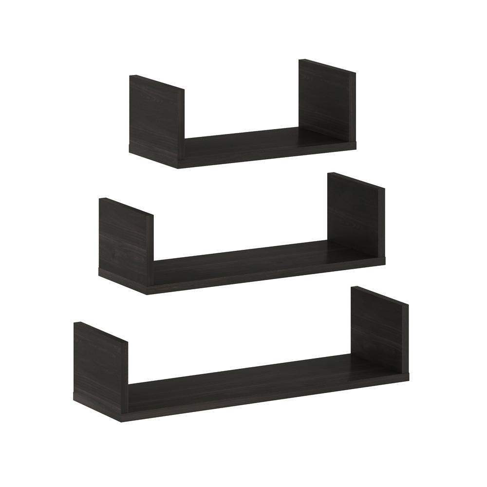 Bedroom Decor Wall Mounted Floating Display Shelves, Espresso, Set of 3. Picture 1