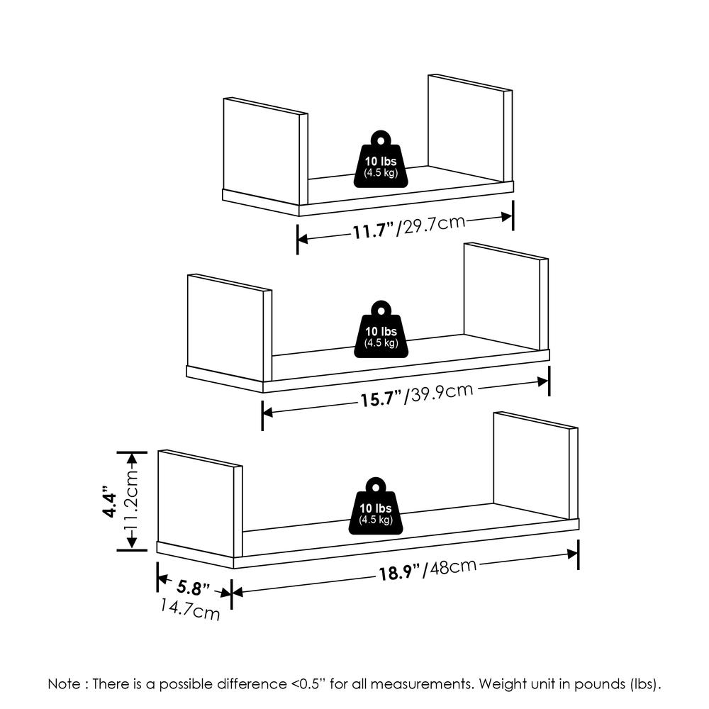 Bedroom Decor Wall Mounted Floating Display Shelves, Espresso, Set of 3. Picture 2