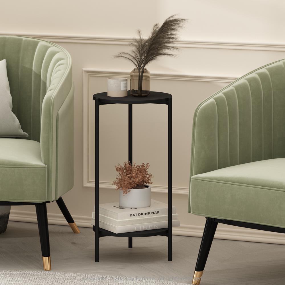 Besi 2-Tier Modern Tall Round Side End Table with Sturdy Metal Legs, Americano. Picture 2